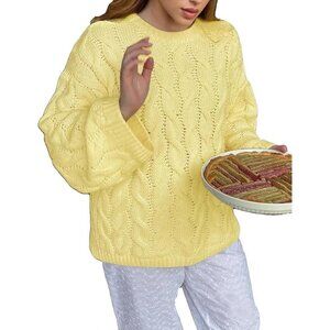 Women's Cable Knit Sweater Oversized Crewneck Fall Chunky Pullover Casual